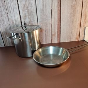 Pottery Barn Mini Cooking Set‎ kids Stainless Steel Camping Cookware Set Pot Pan